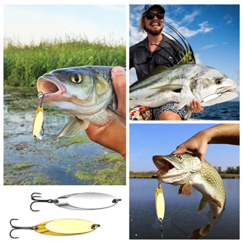 30 Pieces Fishing Spoons, 5 Sizes Treble Hooks Fishing Spoons Lures, Spoon Lures for Huge Distance Cast Saltwater Freshwater Fishing in 3/4 oz 1/2 oz 3/8 oz 1/4 oz 1/5 oz