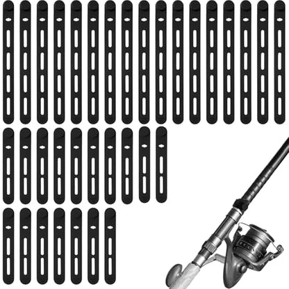 34pcs Silicone Fishing Rod Straps, 2 Sizes Stretchy Reusable Waterproof Rubber Bands Belts for Pole Storage Cable Ties Flying Spinning Casting Rods (Black)