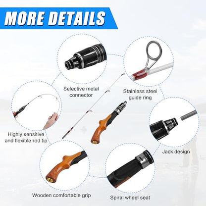 Ice Fishing Rod Lightweight Ice Fishing Gear Portable Spinning Rod 23" Ice Fishing Pole Winter for Trout Walleye Perch Panfish Crappie - style: Ice Fishing Rod