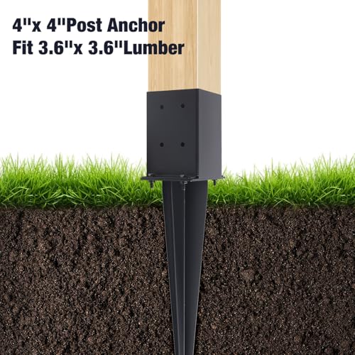 2 Pcs 22" Fence Post Anchor Ground Spike| Black Powder-Coated| 4"x4" | Actual 3.6"x3.6" Heavy Duty Metal Fence Post Anchor for Deck| Fence| Porch| Railing| Mailbox - size: 2 Pcs, style: 4"x 4"