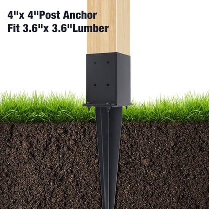 2 Pcs 22" Fence Post Anchor Ground Spike| Black Powder-Coated| 4"x4" | Actual 3.6"x3.6" Heavy Duty Metal Fence Post Anchor for Deck| Fence| Porch| Railing| Mailbox - size: 2 Pcs, style: 4"x 4"