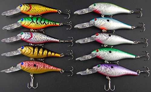 Fishing Lures Hard Bait Minnow Swimbait Crankbait Jerkbait Lure with Treble Hooks 3D Eyes Freshwater Saltwater Fishing Lures for Bass Trout Walleye Pike Catfish - color: B-10pcs-3.9in/0.35oz