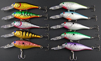Fishing Lures Hard Bait Minnow Swimbait Crankbait Jerkbait Lure with Treble Hooks 3D Eyes Freshwater Saltwater Fishing Lures for Bass Trout Walleye Pike Catfish - color: B-10pcs-3.9in/0.35oz