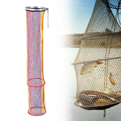 Fishing Keep Net, 2m Nylon Collapsible Floatable Live Fish Storage Cage for Ice Fishing, Lakes, and Rivers
