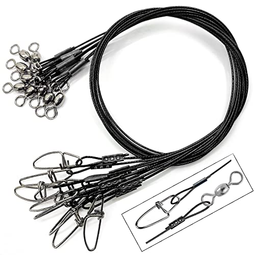 YOTO Steel Fishing Leaders Wire丨125LB Heavy Duty Saltwater Fish Leader丨High Strength Leader with Swivel and Snap - color: black-30pcs