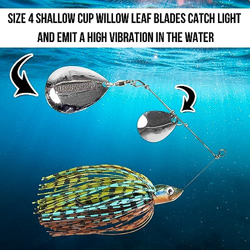 Lunkerhunt Spinner Baits for Bass Fishing with Skirt Jig | Double Willow Leaf Metal Blade Spinning Fishing Lure Bait Emits High Vibration Attracts and Cast Big Fish | Effective Swim Bass Jigs Plastic - color: Cabbage