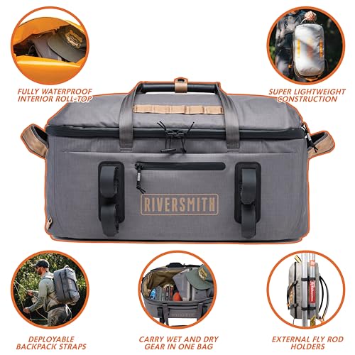 RiverSmith Waterproof Duffel Bag with Rod Tube Holders, Lightweight Fishing Travel Duffel with Backpack Straps, Durable Gear Bag for Fly Fishing, Boating & Adventure Travel (Gray Cadmium, 45L) - color: Gray Cadmium