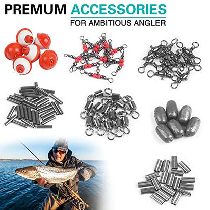 Fishing Tackle Kit,286pcs Fishing Hook Bobber Box Kit with Fishing Bobbers,Various Fish Hooks,Weights,Swivel Snaps,Brass Sleeves,Sinker Slides Starter Kit for Artificial and Live Baits Trout Panfish