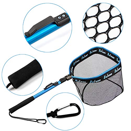 YVLEEN Floating Fishing Net - Folding Fishing Landing Net with Rubber Coating Mesh for Easy Fish Catch and Release, Fishing Net for Freshwater and Saltwater - color: A: Blue(Fixed Pole)