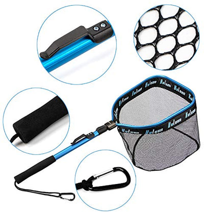 YVLEEN Floating Fishing Net - Folding Fishing Landing Net with Rubber Coating Mesh for Easy Fish Catch and Release, Fishing Net for Freshwater and Saltwater - color: A: Blue(Fixed Pole)