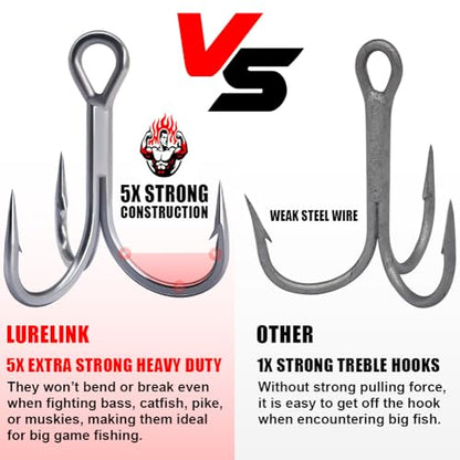 Fishing-Treble-Hooks-5X-Extra-Strong-Heavy-Duty Ultra Anti-Rust Bulk Hooks for Saltwater and Freshwater Fishing Sizes 5/0 to #8 - size: 4/0 6-Pack