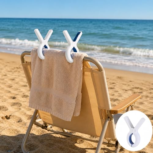 Towel Clips for Beach Chair, 10PCS Large Beach Towel Clips for Pool Cruise Boat Lounge Chair, Plastic Clothes Pins, Heavy-Duty Grip Beach Chair Chips Holder for Pool Beach Cruise Essentials Must Haves - color: White