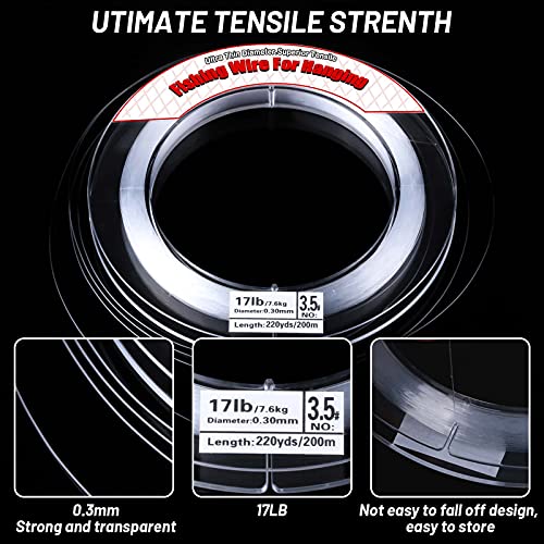 Clear Fishing Wire, Acejoz 656FT Fishing Line Clear Invisible Hanging Wire Strong Nylon String Supports 40 Pounds for Balloon Garland Hanging Decorations - style: 0.3mm, 656ft, 17lb