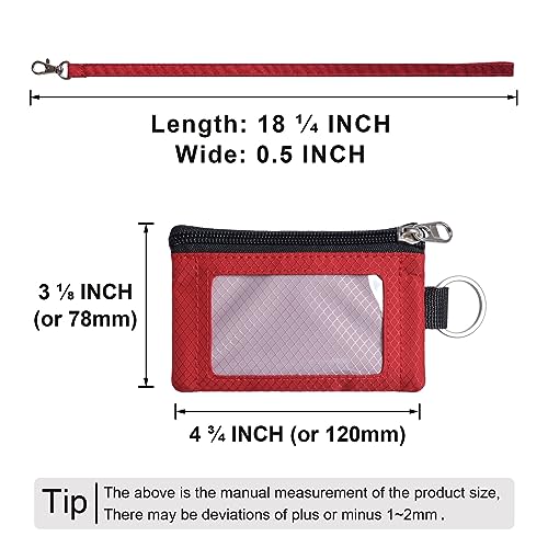 CHENSPRX Minimalist RFID Blocking Small Wallet with ID Window,WaterResistant Zip Id Case Wallet with Lanyard Keychain for Cards,Cash,Travel,Women,Men - color: LightPurple+Red