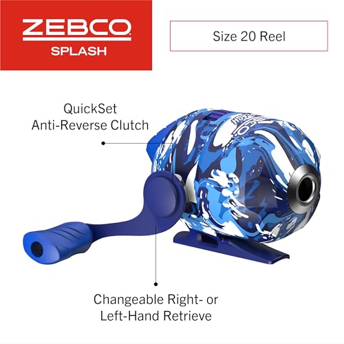 Zebco Splash Spincast Reel and Fishing Rod Combo, Fiberglass Rod, Ball Bearing System, All Metal Gears, 8-Pound Line - color: Tidepool Blue