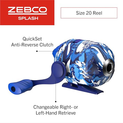Zebco Splash Spincast Reel and Fishing Rod Combo, Fiberglass Rod, Ball Bearing System, All Metal Gears, 8-Pound Line - color: Tidepool Blue