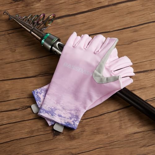Bassdash ALTIMATE UPF 50+ Women’s Fishing Gloves UV Sun Protection Fingerless Gloves for Kayaking Paddling Hiking Cycling Driving Shooting Training - color: Pink Digital Gradient, size: X-Small