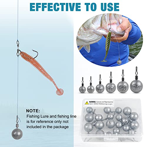 Drop Shot Weights Kit Round Cannonball Fishing Sinkers Weights Bass Casting Fishing Weights Swivel Drop Shot Sinker Rig Tackle for Bass Fishing Freshwater Saltwater - style: 3/16oz-30pcs