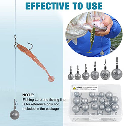 Drop Shot Weights Kit Round Cannonball Fishing Sinkers Weights Bass Casting Fishing Weights Swivel Drop Shot Sinker Rig Tackle for Bass Fishing Freshwater Saltwater - style: 1/2oz-25pcs