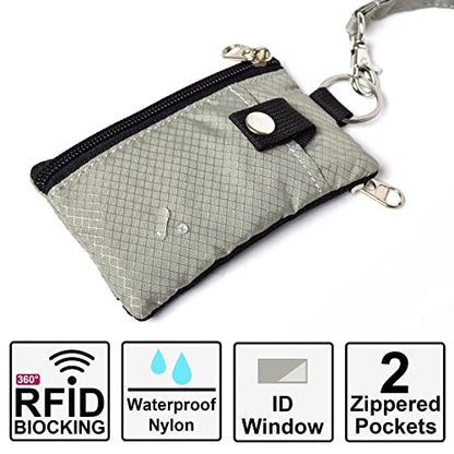 CHENSPRX Minimalist RFID Blocking Small Wallet with ID Window,WaterResistant Zip Id Case Wallet with Lanyard Keychain for Cards,Cash,Travel,Women,Men - color: Grey