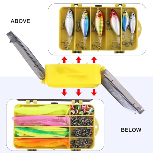 100 Pcs Fishing Lures Ploppers Equipment Tackle Gear Box for Bass, Floating Rotating Tail, Hard Fish Kit with Soft Lure,Hooks, Accessories Tools,Plastic Bait, Swimbait
