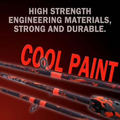 6'6" Fiberglass Casting Rod, 2-Piece Skull Design, Durable & Sensitive with Split-Grip Handle, Perfect for Bass, Pike, Catfish Fishing in Freshwater & Saltwater - color: HLWZB-6'0", size: 6'0"