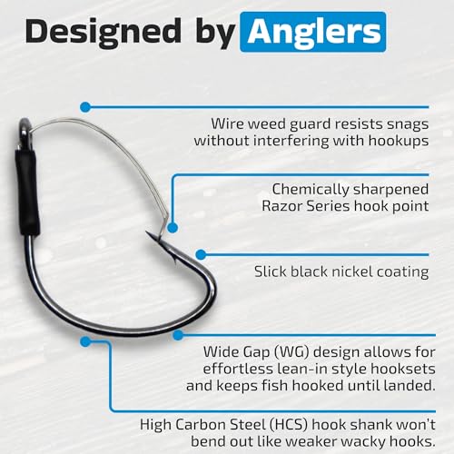 Harmony Fishing - Razor Series Wacky Weedless WG Hooks - The Ultimate Bass Fishing Hooks for The Wacky Rig & Neko Rig - style: Size 1/0 (25 Pack)