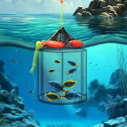 Leyndo 2 Pcs Large Collapsible Floating Fishing Net - Foldable Floating Fish Basket Net - Portable Fish Holder - Mesh Fishing Bait Storage Cage Trap for Minnows, Shrimp
