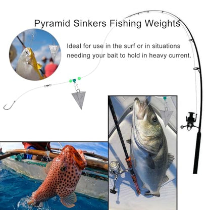 SIWIRIOM Pyramid Sinkers for Surf & Saltwater 6 Pack Fishing Weights Lead Sinkers with Slider Universal Connectors, Fishing Weights Assortment Kits Fishing Gear Tackle 1oz 2oz 3oz - size: 1oz-6pcs