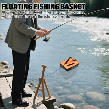 XhuangTech Floating Fishing Basket, Collapsible Fish Basket Portable Fishing Net Storage Cage for Live Caught Fish, Foldable Rubber Coated Bait Minnow Bucket 3.5/10 Gallons Live Well, Orange - size: Large