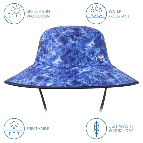 BASSDASH UPF 50+ Breathable Sun Hat with Removable Face Cover and Neck Flap Wide Brim Bucket Hat for Fishing Hiking Men Women - color: Blue Camo/Navy Blue