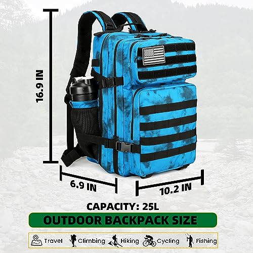 Lovelinks21 25L Tactical Backpack Military Tactical Backpack for Men and Women Small Assault Pack Outdoor Travel Hiking Camping Rucksack with Molle Webbing (Blue Water Pattern) - color: Blue Water Pattern