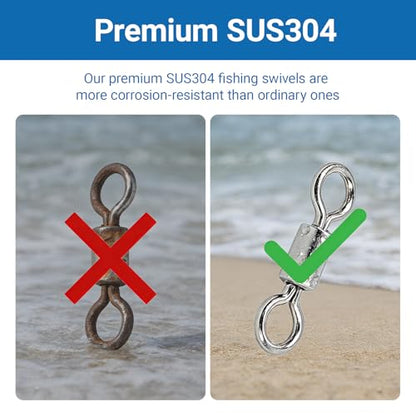 QISHUO High Strength Fishing Swivel Saltwater Heavy Duty Barrel Swivel Snap Stainless Steel Swivels Fishing Connect SUS304 - size: Size #3 (231lb) 50pcs
