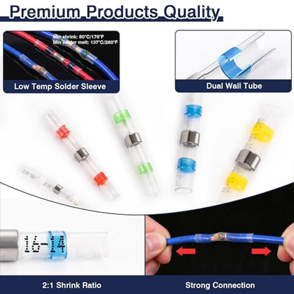 ZQZ 540PCS Solder Seal Wire Connectors Kit, Heat Shrink Solder Stick, Waterproof Soldering Butt Connectors, Electrical Crimpless Solders Wire Terminals Assortment Kit, Marine Butt Splice Connector - size: Solder Seal 540PCS