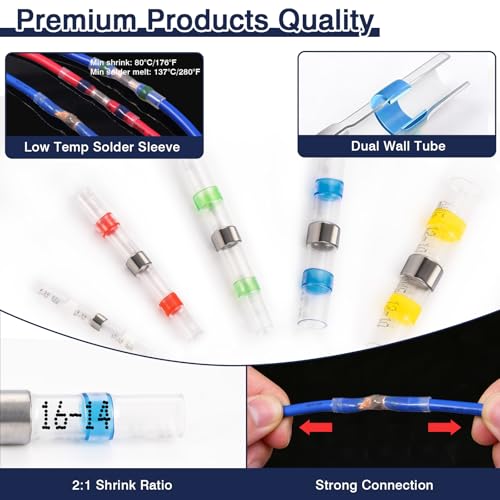 ZQZ 540PCS Solder Seal Wire Connectors Kit, Heat Shrink Solder Stick, Waterproof Soldering Butt Connectors, Electrical Crimpless Solders Wire Terminals Assortment Kit, Marine Butt Splice Connector - size: Solder Seal 540PCS