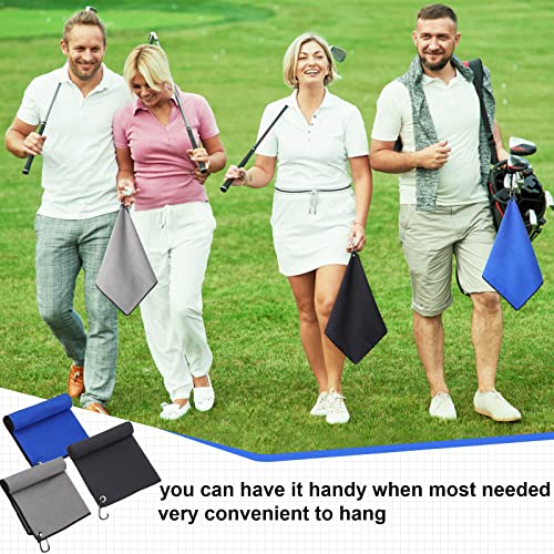 Batiyeer 12 Pcs Golf Towel Bulk for Golf Bags Microfiber Fabric Towel with Clip Waffle Pattern, Fitness, Camping, Hiking, Yoga - color: Black, Gray, Blue