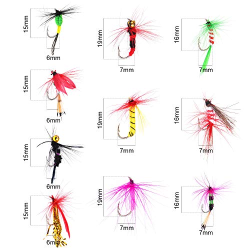 Handmade Fly Fishing Flies Kit Dry Fly Poppers Panfish 50/100pcs | Topwater Fly Fishing Lures Assortment Set Floating Baits for Bass Salmon Trout Bluegill with Free Tackle Box Organizer