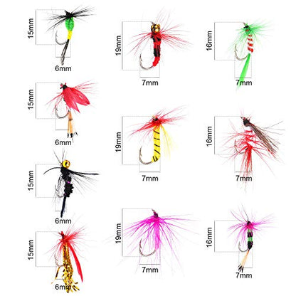 Handmade Fly Fishing Flies Kit Dry Fly Poppers Panfish 50/100pcs | Topwater Fly Fishing Lures Assortment Set Floating Baits for Bass Salmon Trout Bluegill with Free Tackle Box Organizer