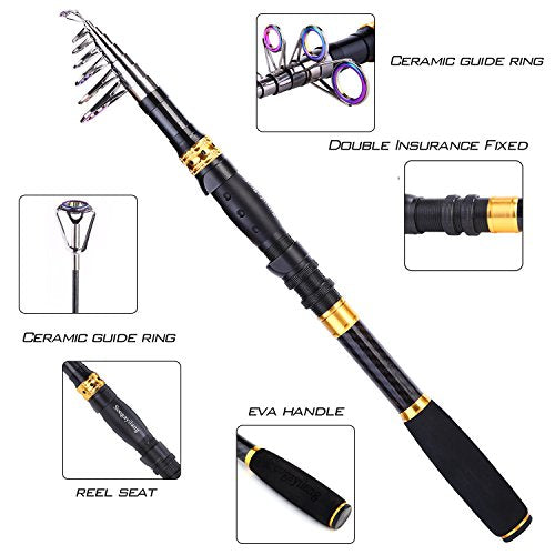 Sougayilang Fishing Rod Reel Combos Carbon Fiber Telescopic Fishing pole with Spinning Reel for Travel Saltwater Freshwater Fishing - color: Fishing Full Kit, size: 7.87 ft