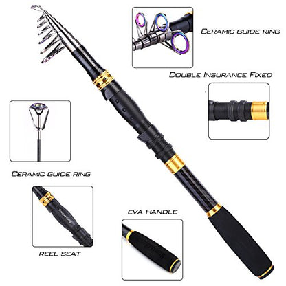 Sougayilang Fishing Rod Reel Combos Carbon Fiber Telescopic Fishing pole with Spinning Reel for Travel Saltwater Freshwater Fishing - color: Fishing Full Kit, size: 8.86 ft