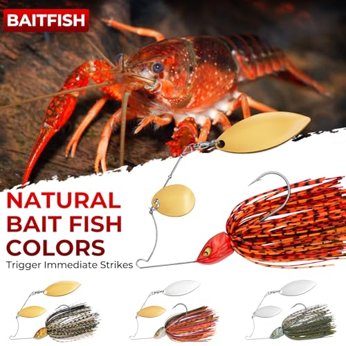MadBite by KastKing Spinnerbait Fishing Lures, Bass Trout Salmon Walleye Stainless Steel Spinner Baits Kit, Saltwater Freshwater, 4 pcs - color: Bait Fish - Double Willow, size: 1/2oz