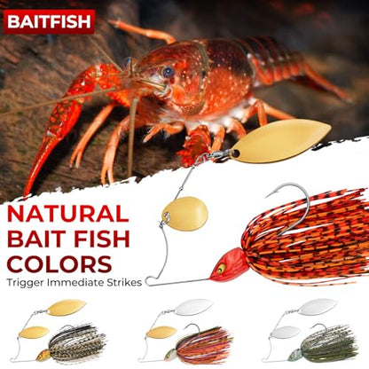 MadBite by KastKing Spinnerbait Fishing Lures, Bass Trout Salmon Walleye Stainless Steel Spinner Baits Kit, Saltwater Freshwater, 4 pcs - color: Bait Fish - Colorado & Willow, size: 1/2oz