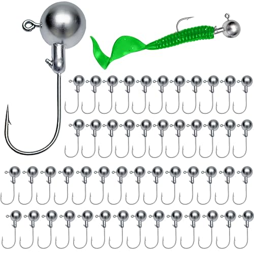 Round Lead Jig Head Hooks for Freshwater & Saltwater Fishing with Fishing Box 1/32 1/16 1/8 1/4 1/2oz - size: 1/8oz-50pcs