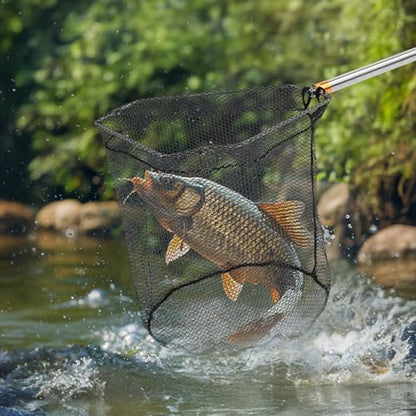 Fishing Net with Adjustable Handle, 41–85Inch Fish Net with Foldable Landing Net Suitable for Catching Salmon, Trout, Bass and Other Fish Species for Kayaking or Fly Fishing Enthusiasts