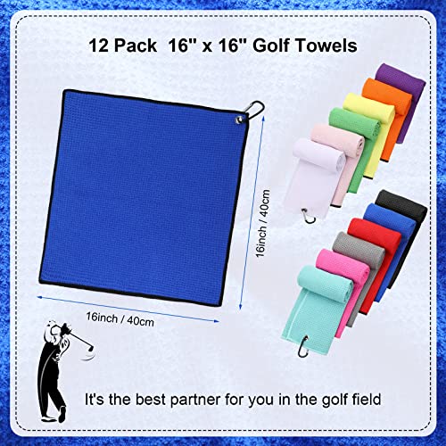 Batiyeer 12 Pcs Golf Towel Bulk for Golf Bags Microfiber Fabric Towel with Clip Waffle Pattern, Fitness, Camping, Hiking, Yoga - color: Vivid Color