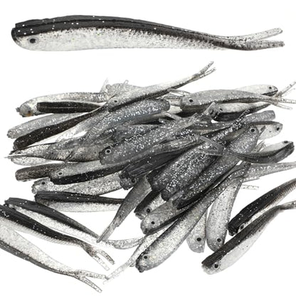 50 PCS Crappie Jigs, Soft Plastic Crappie Lures, Lifelike Forked Tail Minnow Baits, Scented Rubber Lures for Freshwater and Saltwater Bass, Trout, Walleye