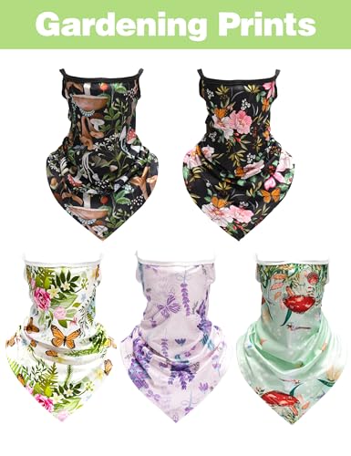 FISHEAL UV Sun Protection Face Scarf Mask, Breathable Gardening Face Cover Neck Gaiter with Ear Loops Bandana for Men Women - color: Green Dragonfly