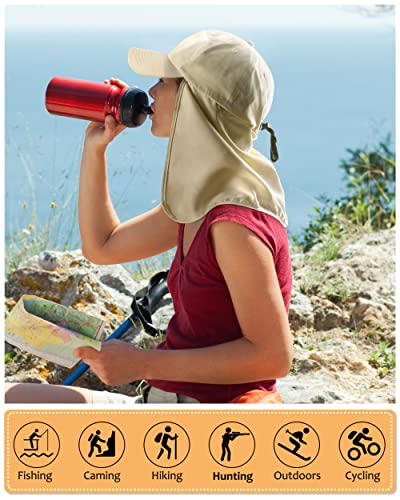 Tirrinia Wide Brim Sun Hat with Neck Flap for Men & Women, Breathable Hiking Fishing Safari Hat, Outdoor UV Protection Cap - color: #3 Tan