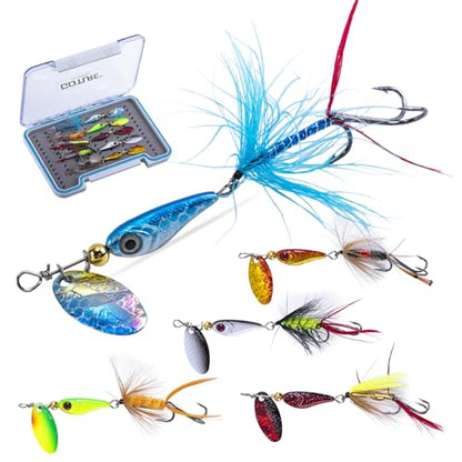 Goture Trout Lures Fishing Spinners,Rooster Bait Tail Bass Fishing Lures with Brass Spinner Blade Fish-Shaped Jig Heads for Freshwater Saltwater,Salmon Steelhead Trout Spinner Bait with Tackle Box - color: B:5pcs Trout Spinners