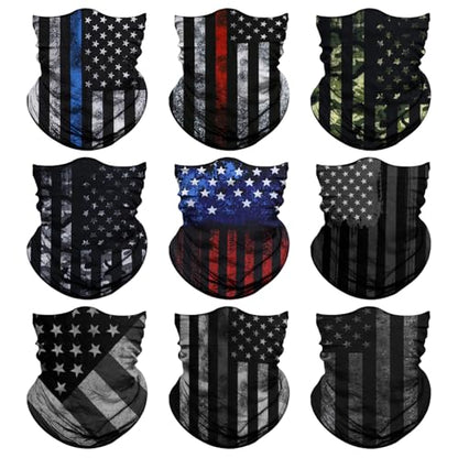 Neck Gaiter for Men Women Headwear Bandana Head Wrap Face Scarf Mask Cover Warmer Balaclava-Seamless & Versatile - color: B-9pcs-black-flag